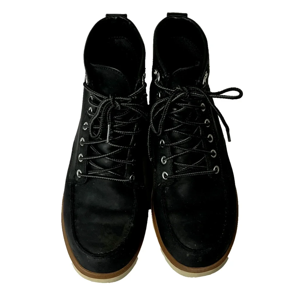 Sorel Boots Mens 9.5 Caribou Moc Black Nubuck Leather Waterproof Work Hiking